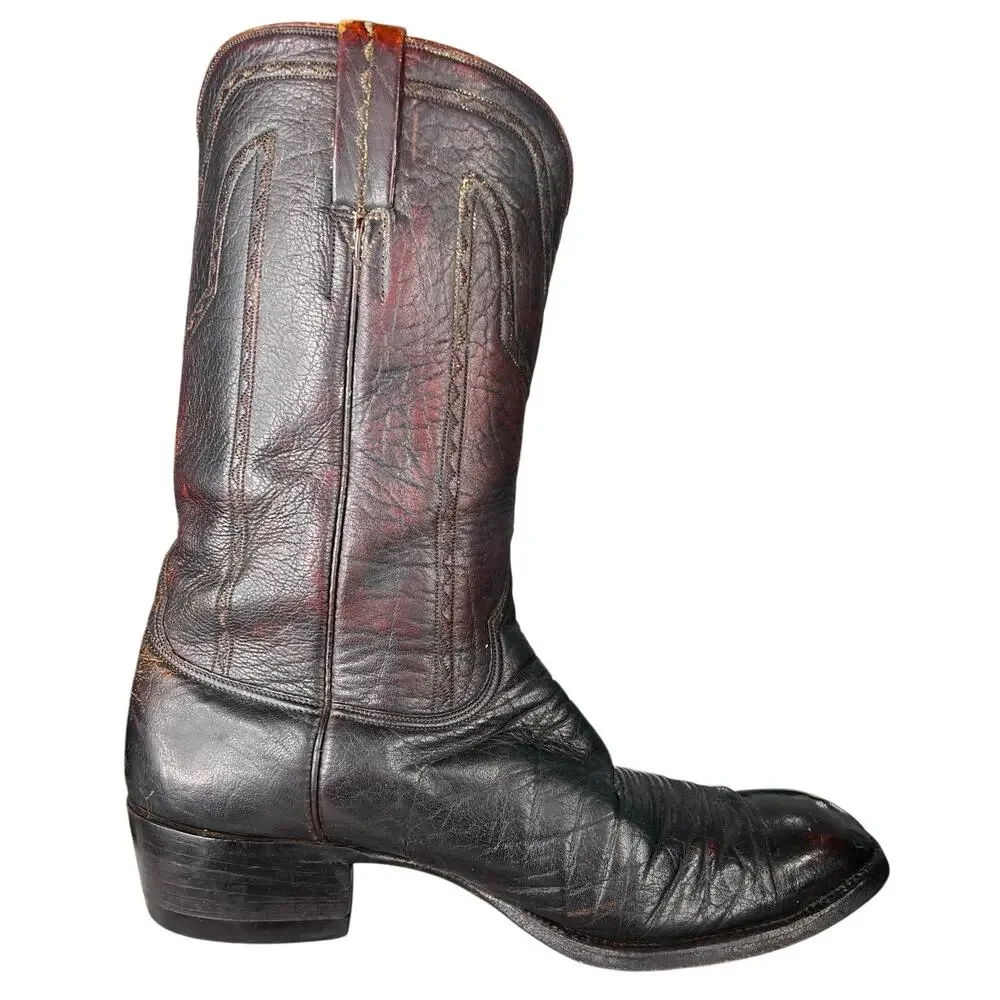 Vintage Lucchese Men’s Black Cherry Leather Cowboy Boots Size US 11.5 D